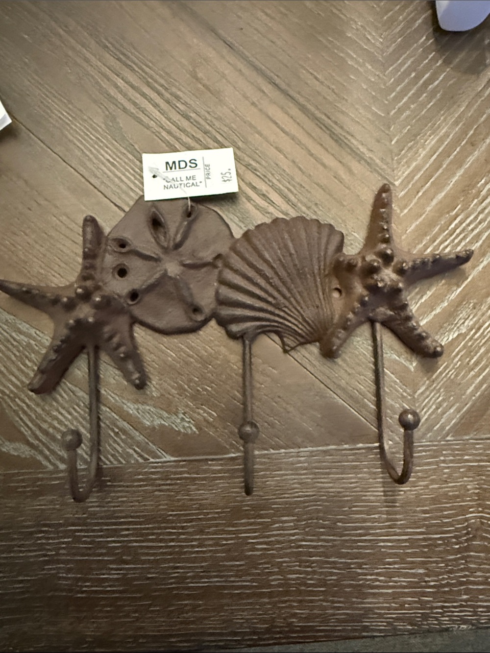 Starfish/sand dollar/shell Nautical Brown Cast Iron Sea Life Wall 3 Hook.